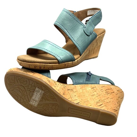 Rockport Cascade Blue Leather Strappy Slingback Zip Wedge Sandals NEW!! - Picture 12 of 13